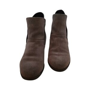 Me Too Women's Zena 14 Gray Suede Leather Ankle Boots Block Heel Pull On Size 9W